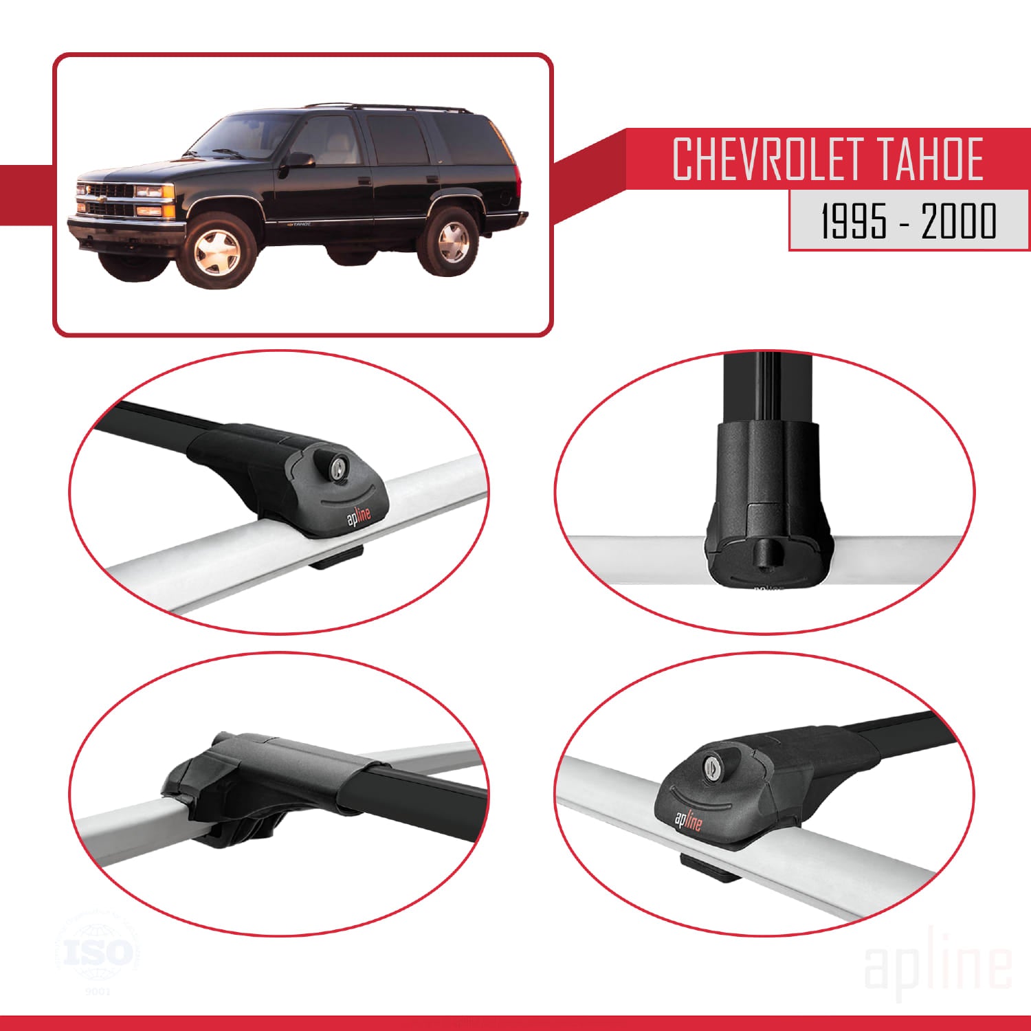 Compatible avec Chevrolet Tahoe 1995-2000 ACE-1 Barres de Toit Railing Porte-Bagages de Voiture Noir Aluminium 4 Barres