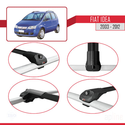 Compatible avec Fiat Idea 2003-2012 ACE-1 Barres de Toit Railing Porte-Bagages de Voiture Noir Aluminium 2 Barres