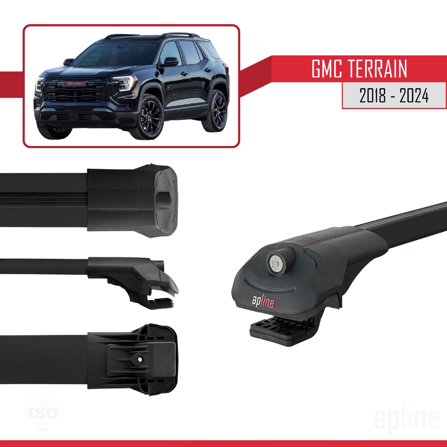 Compatibile con GMC Terrain 2018-2024 ACE-1 Portapacchi per auto in alluminio nero 3 barre