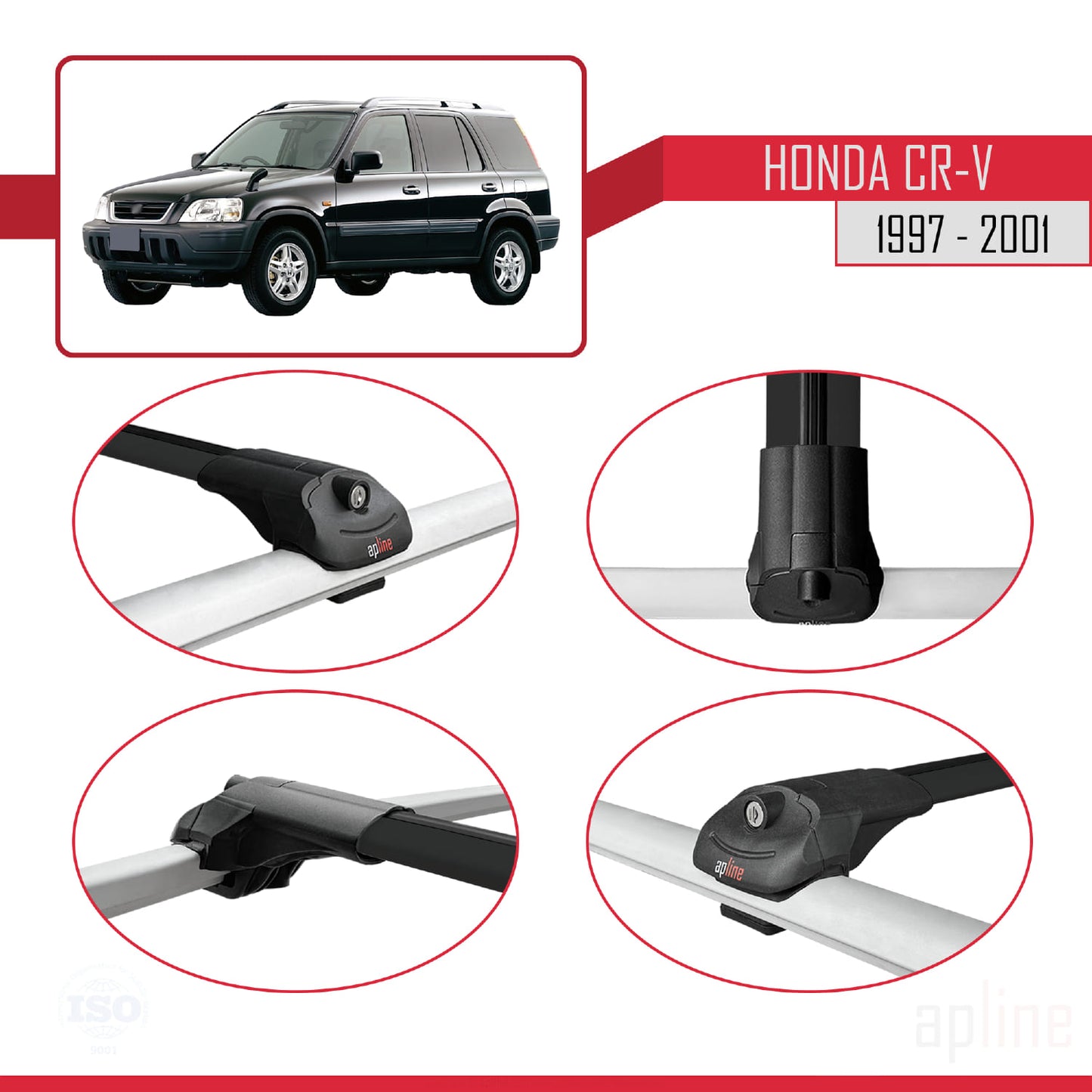 Compatibile con Honda CR-V 1997-2001 ACE-1 Barre portatutto per auto Portapacchi in alluminio nero 3 barre