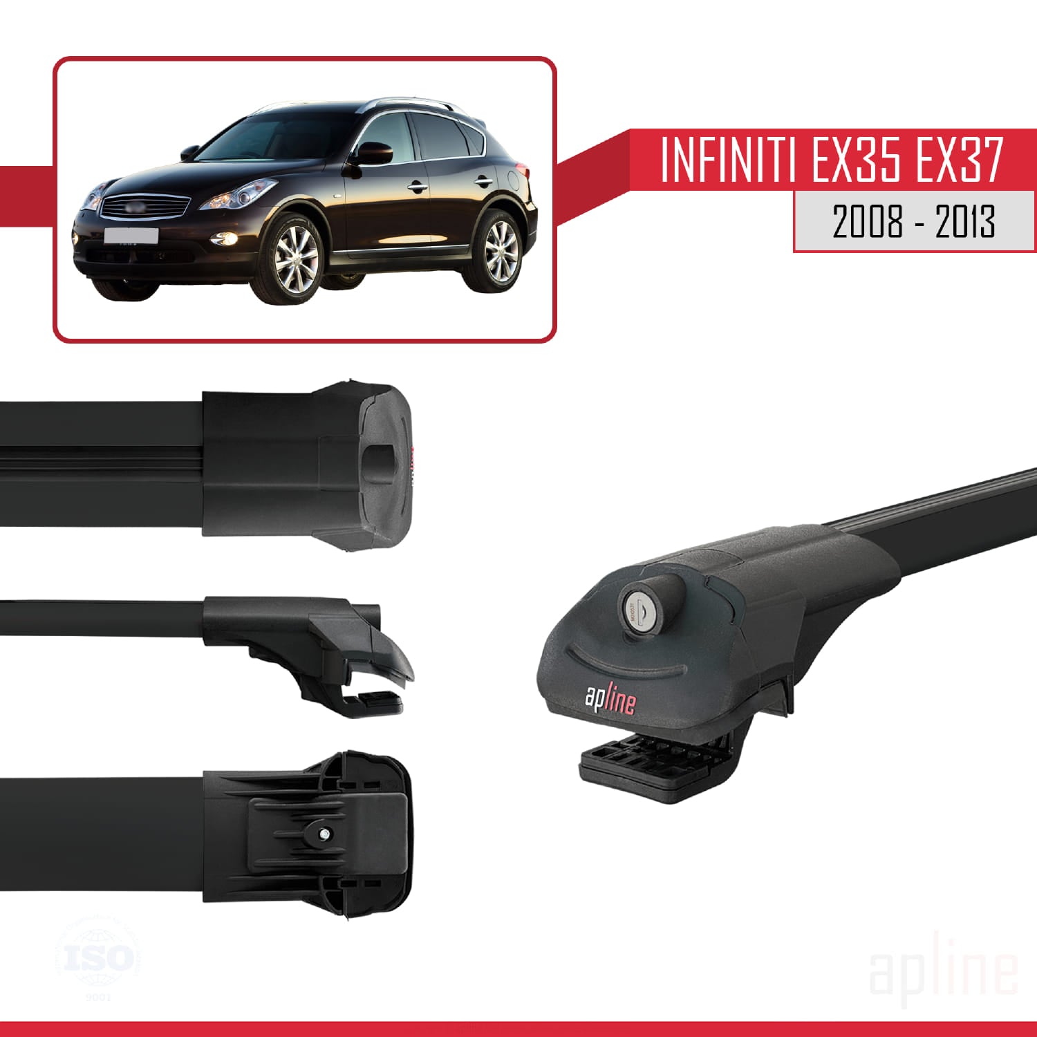 Compatible avec Infiniti EX35 EX37 2008-2013 ACE-1 Barres de Toit Railing Porte-Bagages de Voiture Noir Aluminium 3 Barres