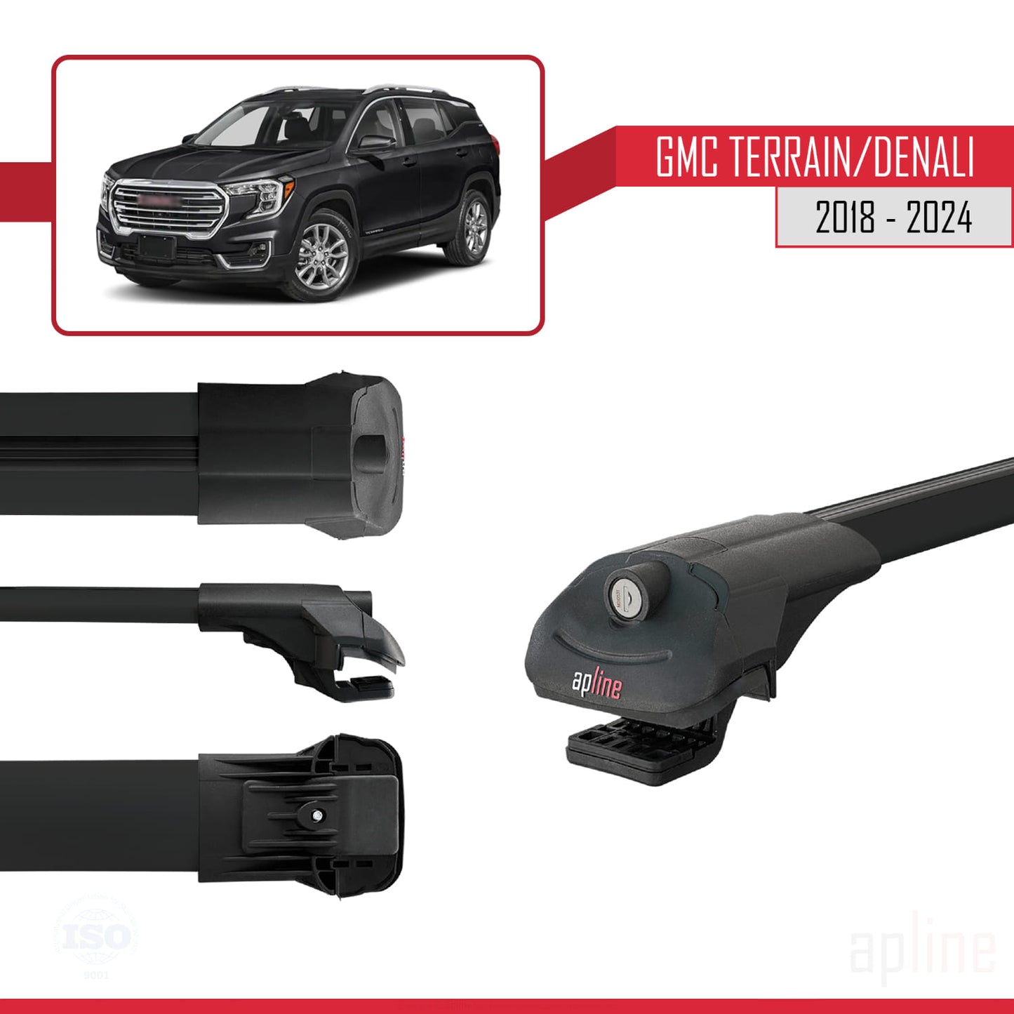 Compatibile con GMC Terrain Denali 2018-2024 ACE-1 Portapacchi per auto con barre portatutto in alluminio nero a 3 barre