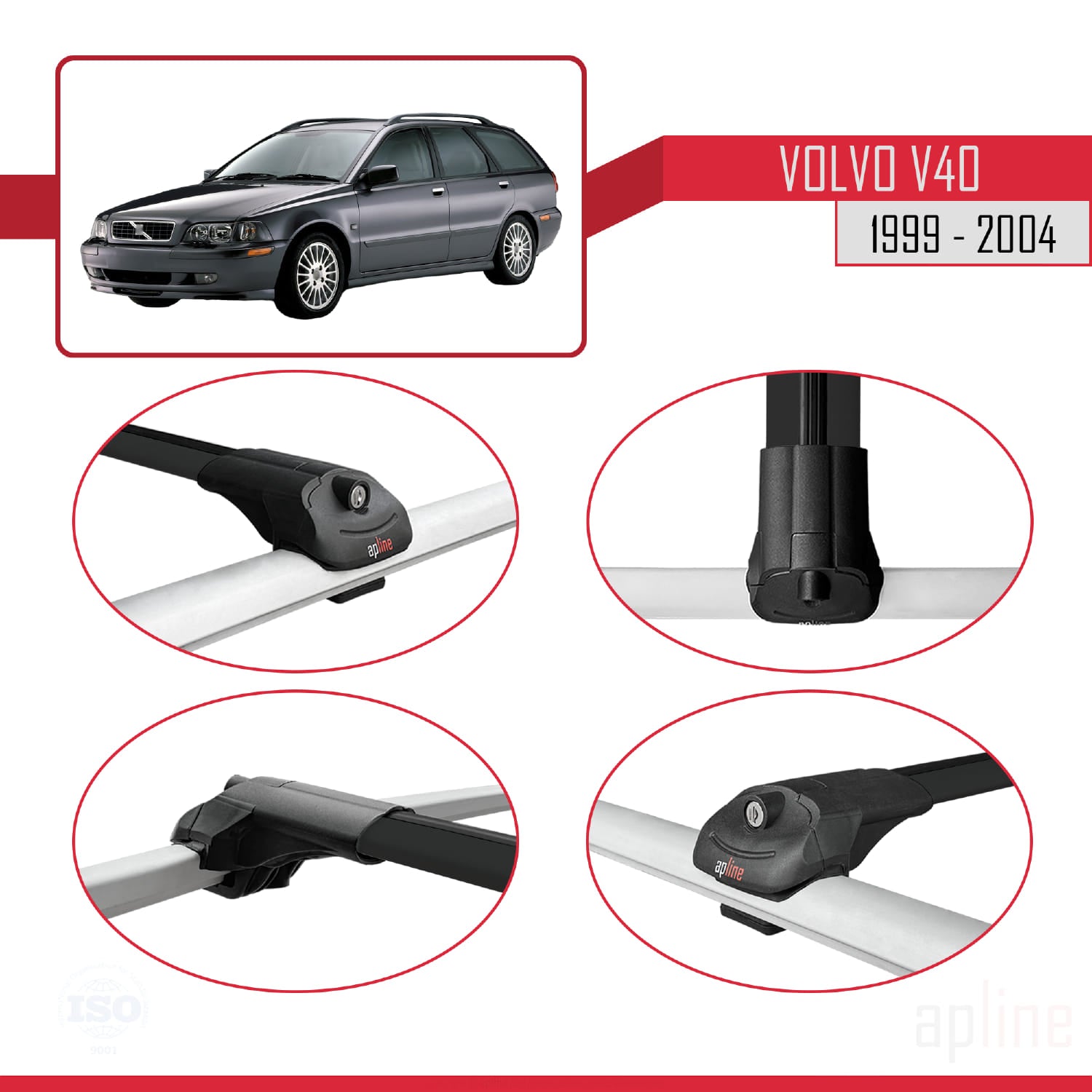 Compatible avec Volvo V40 1999-2004 ACE-1 Barres de Toit Railing Porte-Bagages de Voiture Noir Aluminium 3 Barres