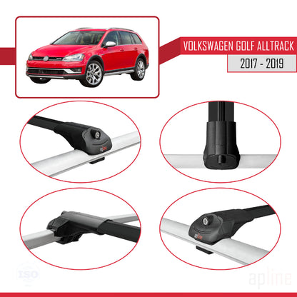 Compatible avec VW Golf Alltrack Mk7 2017-2019 ACE-1 Barres de Toit Railing Porte-Bagages de Voiture Noir Aluminium 2 Barres