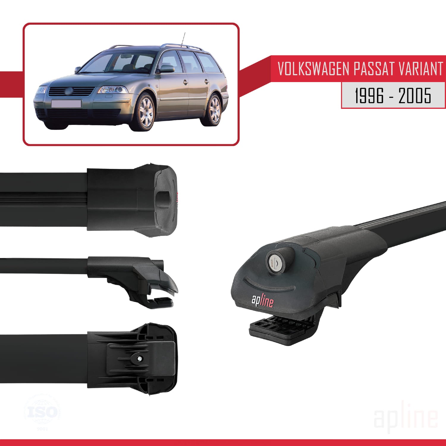 Compatible avec VW Passat B5 Variant 1996-2005 ACE-1 Barres de Toit Railing Porte-Bagages de Voiture Noir Aluminium 2 Barres