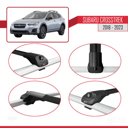 Compatible avec Subaru Crosstrek 2018-2023 ACE-1 Barres de Toit Railing Porte-Bagages de Voiture Noir Aluminium 2 Barres