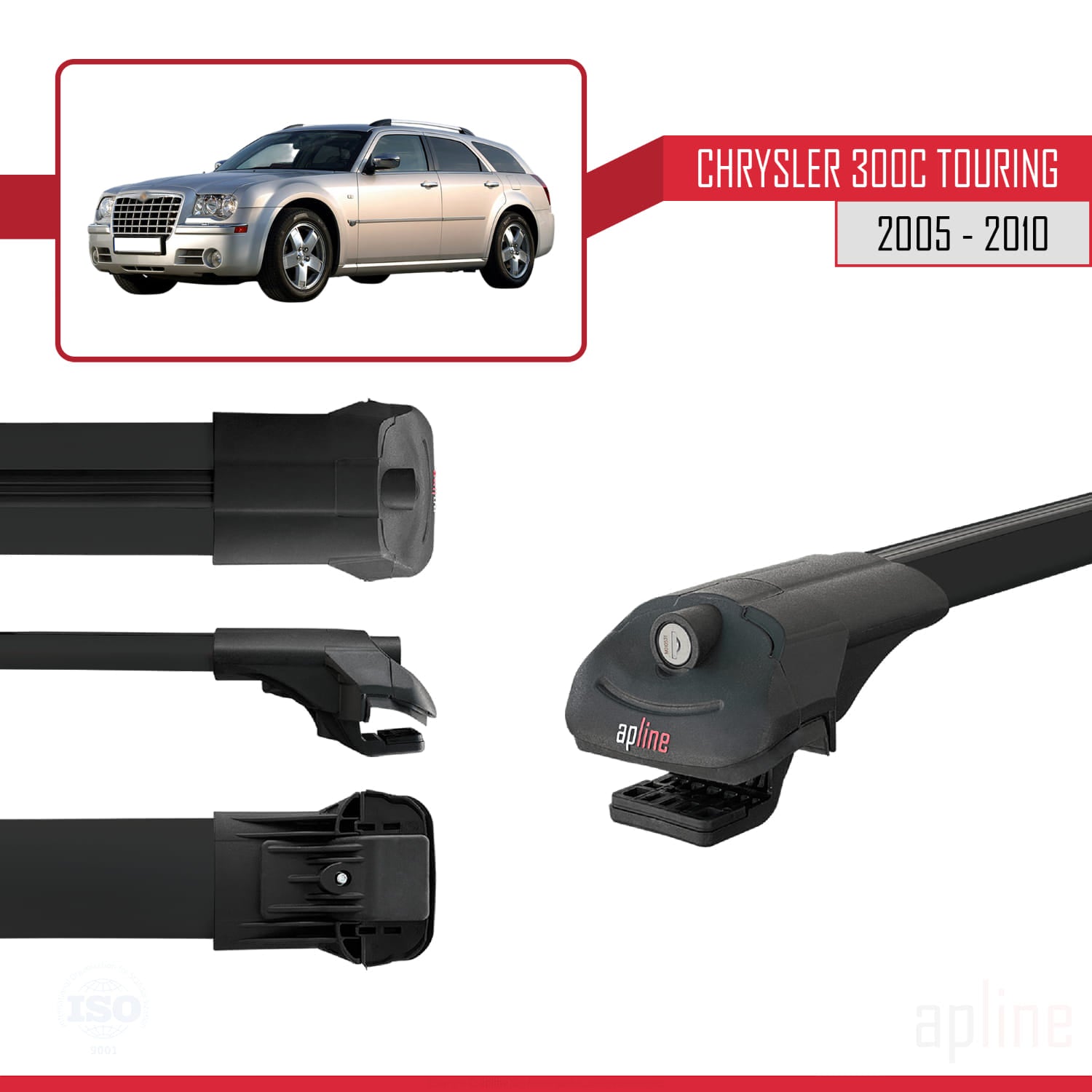 Compatible avec Chrysler 300C Touring 2005-2010 ACE-1 Barres de Toit Railing Porte-Bagages de Voiture Noir Aluminium 3 Barres