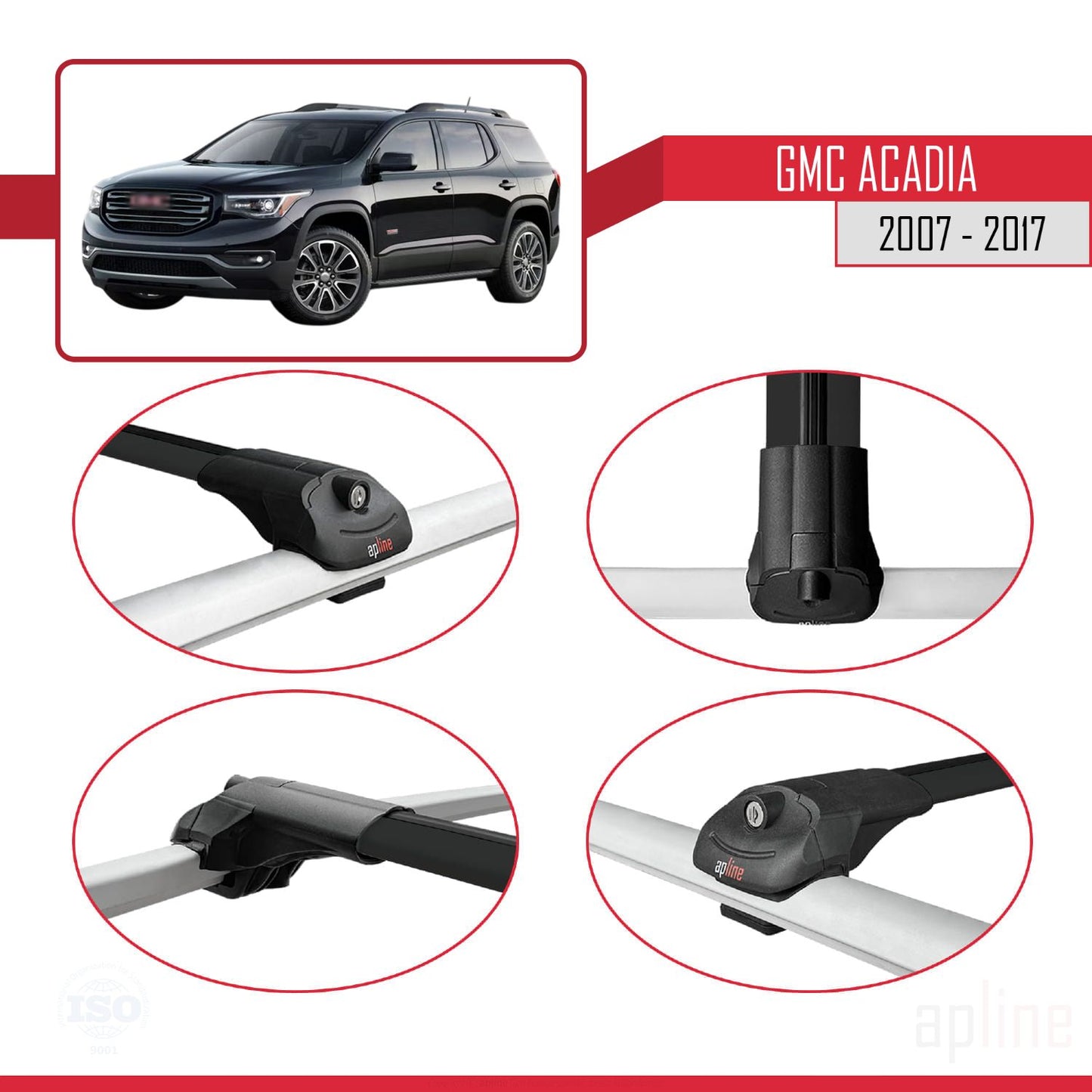 Compatibile con GMC Acadia 2007-2017 ACE-1 Barre portatutto per auto in alluminio nero 2 barre