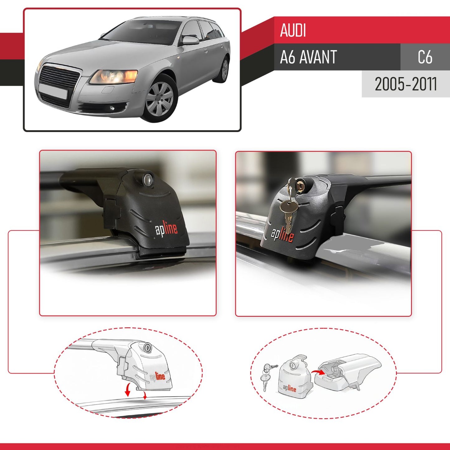 Compatibile con A6 (C6) Avant 2005-2011 ACE-2 Barre Tetto Portapacchi Auto Barre Portatutto Nero Alluminio 2 Barre