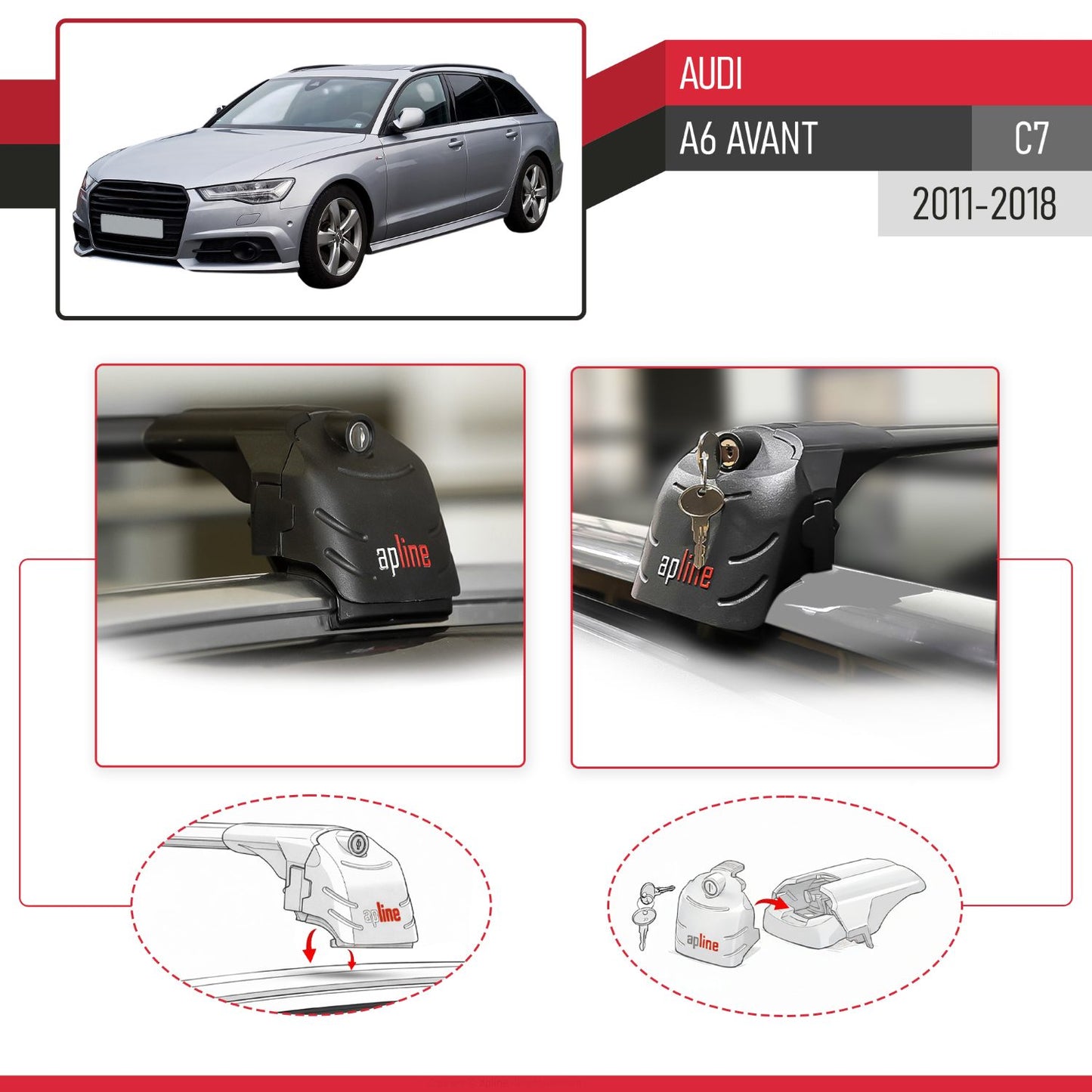 Compatibile con A6 (C7) Avant 2011-2018 ACE-2 Barre Tetto Portapacchi Auto Barre Portatutto Nero Alluminio 2 Barre