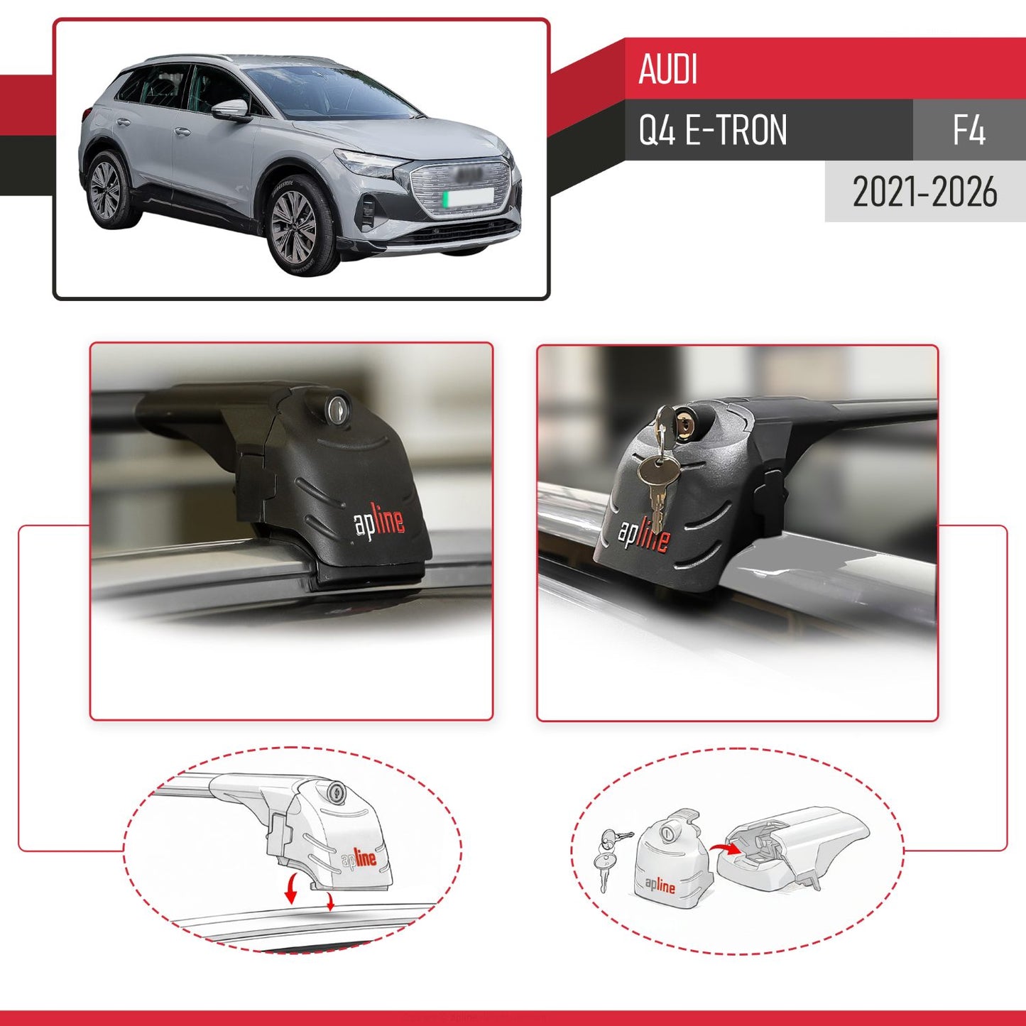 Compatibile con Q4 (F4) E-Tron 2021-2025 ACE-2 Barre Tetto Portapacchi Auto Barre Portatutto Nero Alluminio 2 Barre