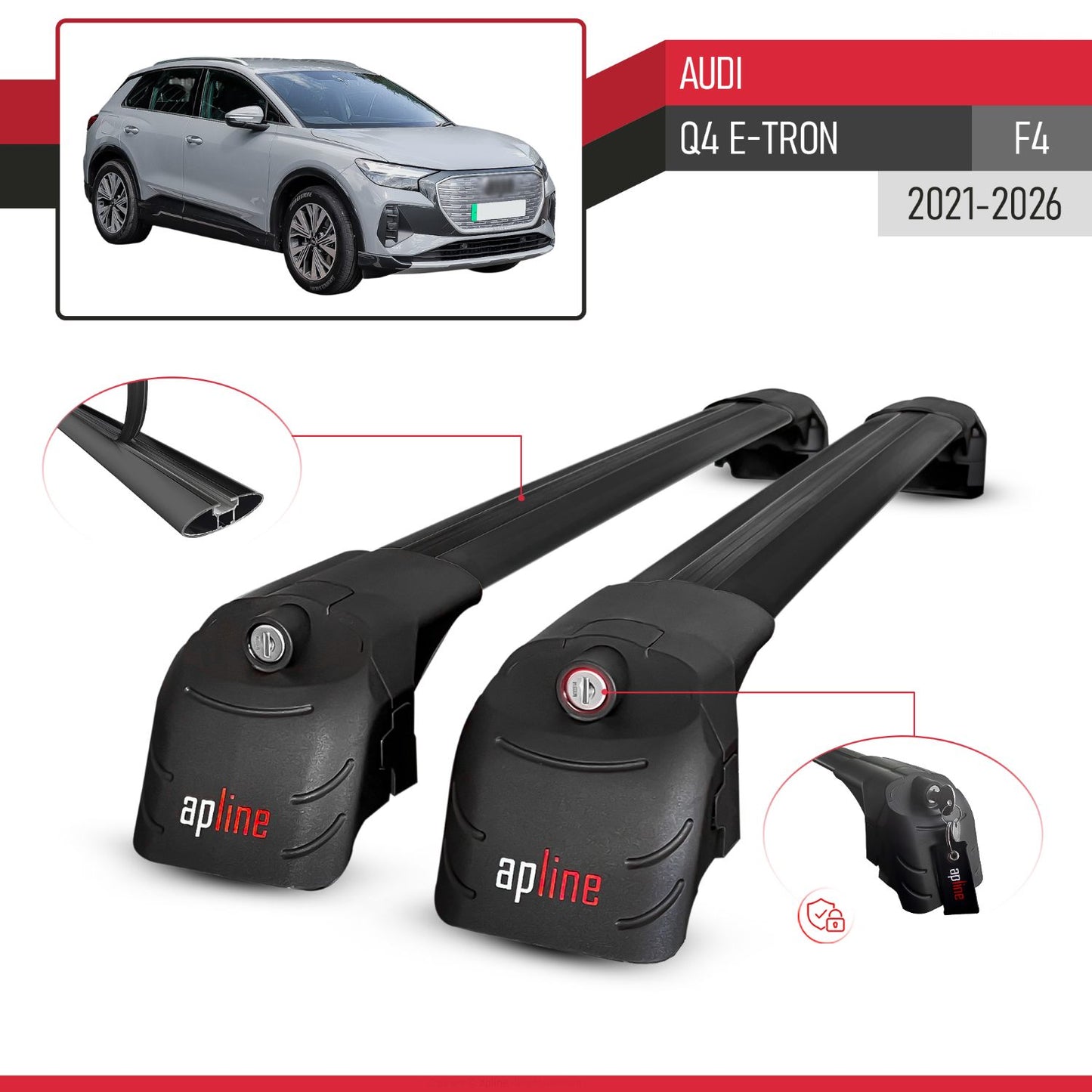 Compatibile con Q4 (F4) E-Tron 2021-2025 ACE-2 Barre Tetto Portapacchi Auto Barre Portatutto Nero Alluminio 2 Barre