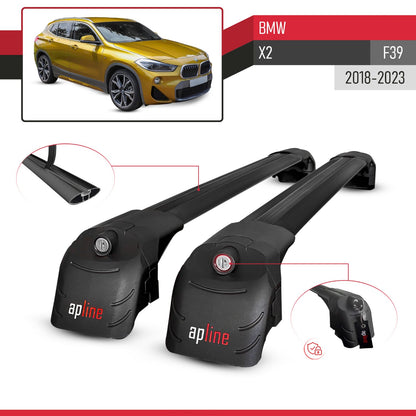 Compatibile con BMW X2 (F39) 2018-2023 ACE-2 Barre Tetto Portapacchi Auto Barre Portatutto Nero Alluminio 2 Barre