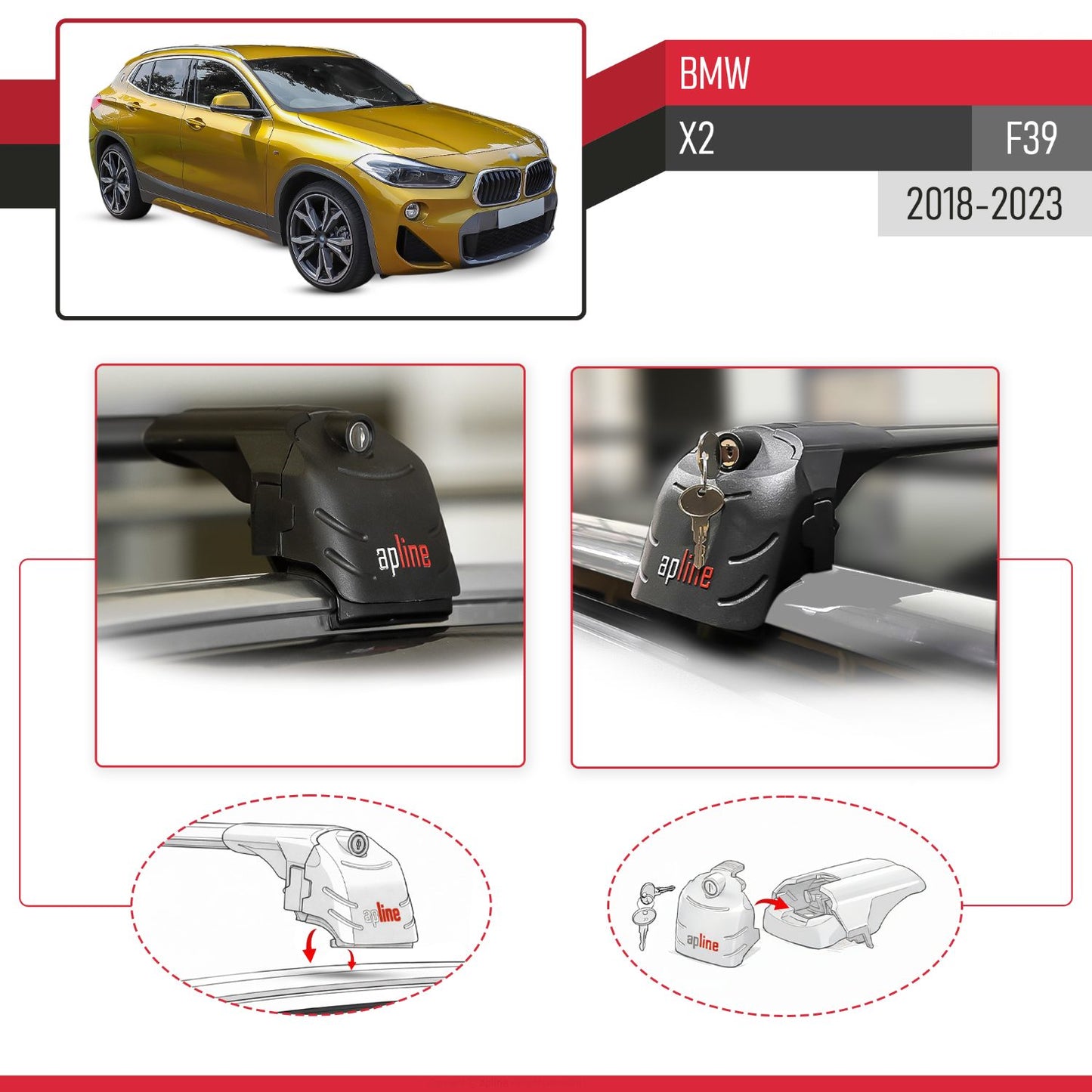 Compatibile con BMW X2 (F39) 2018-2023 ACE-2 Barre Tetto Portapacchi Auto Barre Portatutto Nero Alluminio 2 Barre
