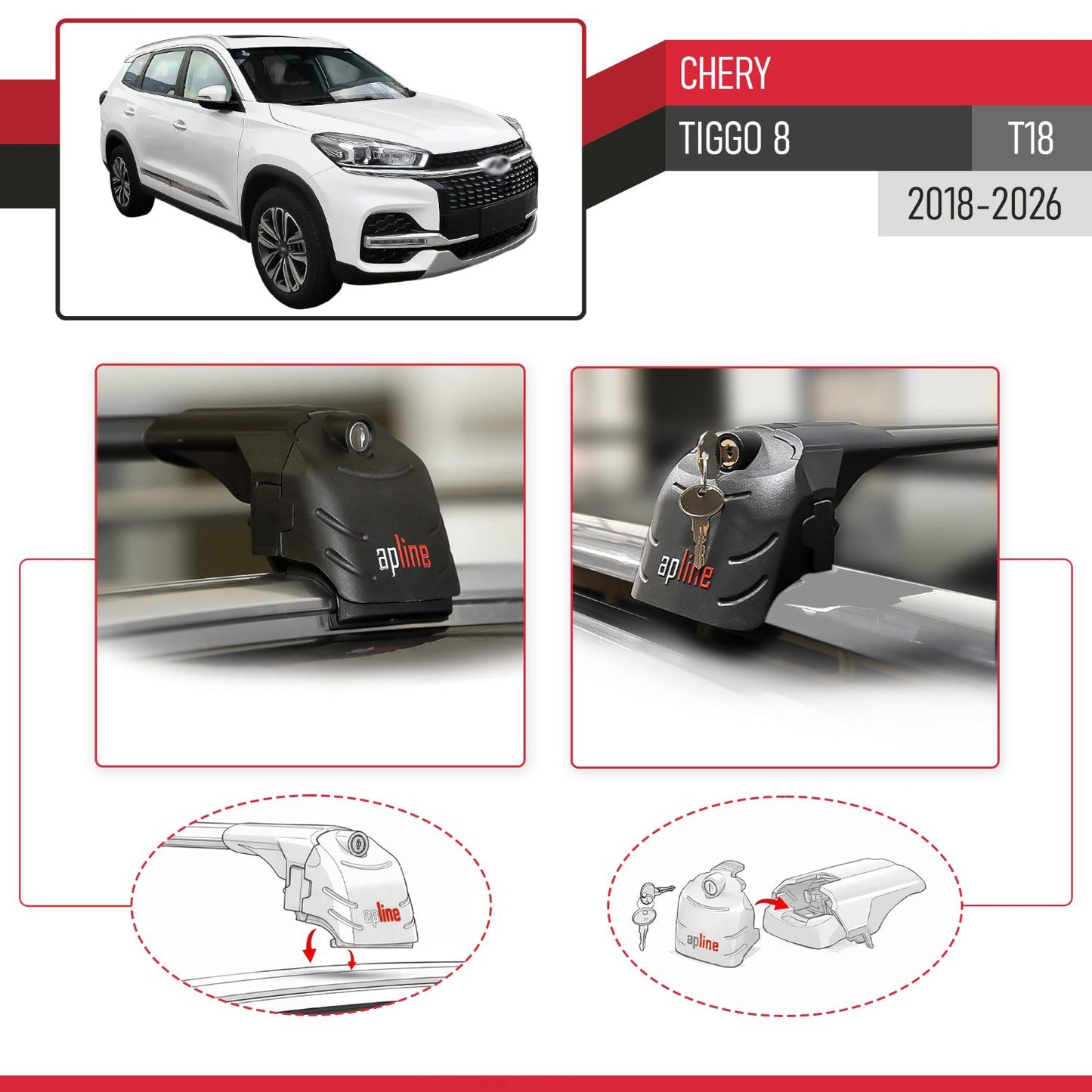 Compatibile con Chery Tiggo 8 2018-2024 ACE-2 Barre Tetto Portapacchi Auto Barre Portatutto Nero Alluminio 2 Barre