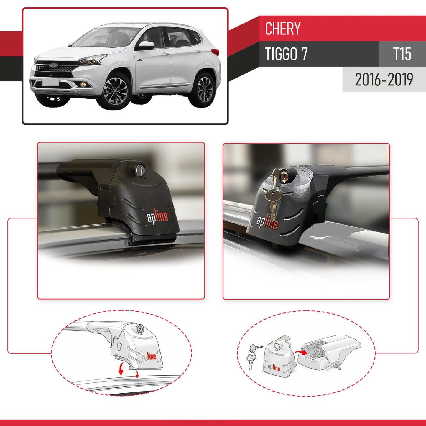 Compatibile con Chery Tiggo 7 (T15) 2016-2019 ACE-2 Barre Tetto Portapacchi Auto Barre Portatutto Nero Alluminio 2 Barre
