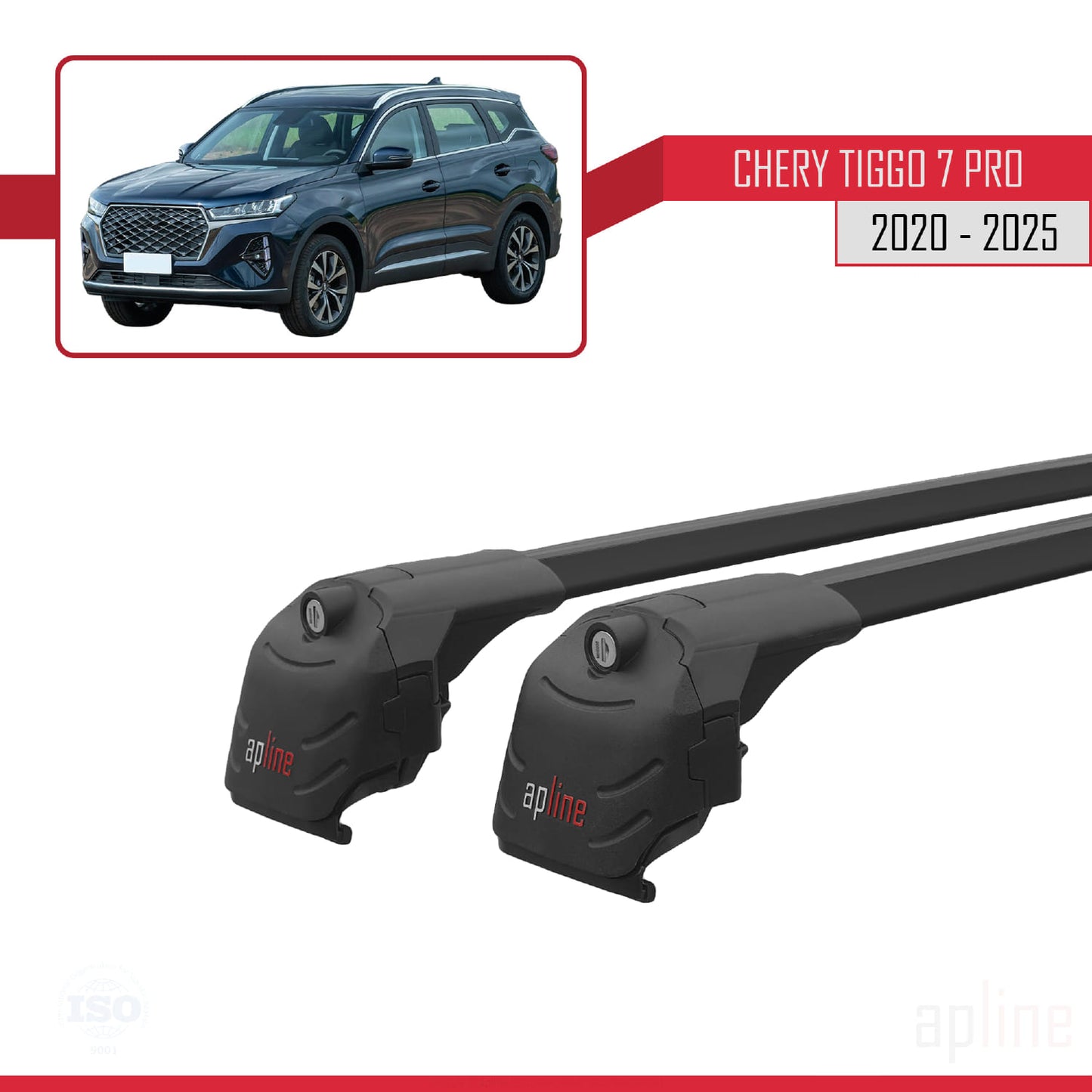 Kompatibel mit Chery Tiggo 7 (T15) Pro 2020-2025 ACE-2 Dachgepäckträger, Reling, Gepäckträger, schwarzes Aluminium, 2 Stangen