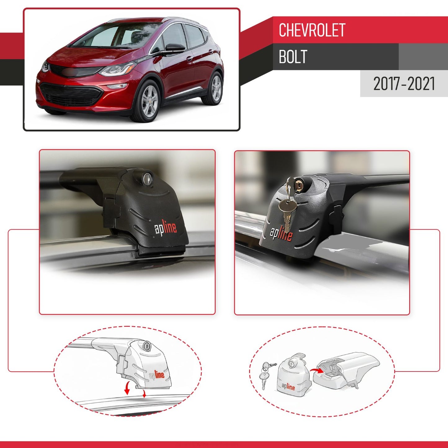Compatibile con Chevrolet Bolt 2017-2021 ACE-2 Barre Tetto Portapacchi Auto Barre Portatutto Nero Alluminio 2 Barre