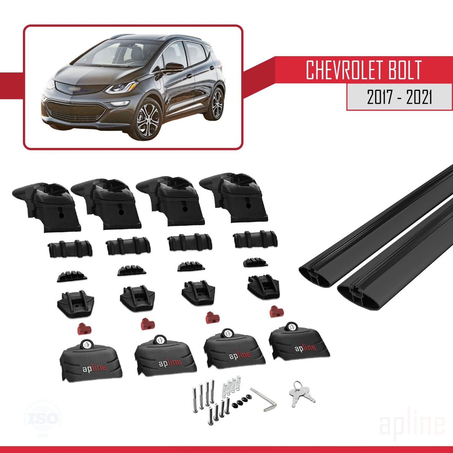 Kompatibel mit Chevrolet Bolt 2017-2021 ACE-2 Dachgepäckträger, Reling, Gepäckträger, schwarzes Aluminium, 2 Stangen