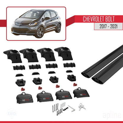 Kompatibel mit Chevrolet Bolt 2017-2021 ACE-2 Dachgepäckträger, Reling, Gepäckträger, schwarzes Aluminium, 2 Stangen