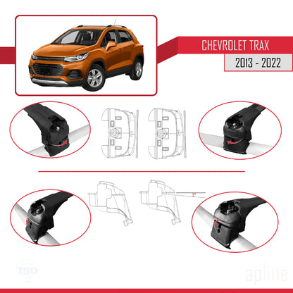 Kompatibel mit Chevrolet Trax (U200) 2013-2022 ACE-2 Dachgepäckträger, Reling, Gepäckträger, schwarzes Aluminium, 2 Stangen