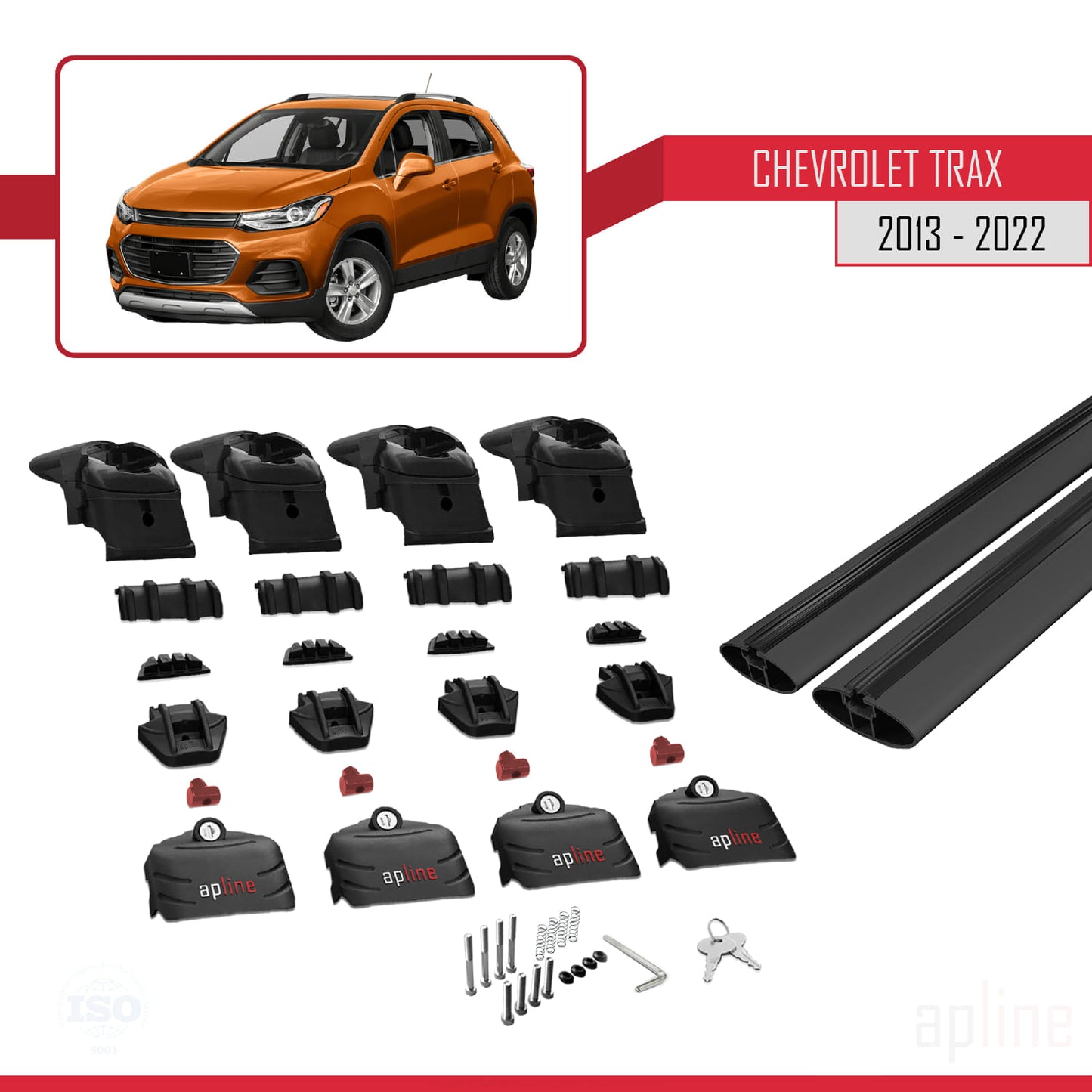 Kompatibel mit Chevrolet Trax (U200) 2013-2022 ACE-2 Dachgepäckträger, Reling, Gepäckträger, schwarzes Aluminium, 2 Stangen