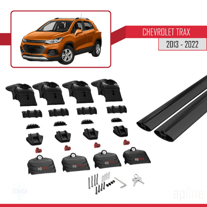 Kompatibel mit Chevrolet Trax (U200) 2013-2022 ACE-2 Dachgepäckträger, Reling, Gepäckträger, schwarzes Aluminium, 2 Stangen