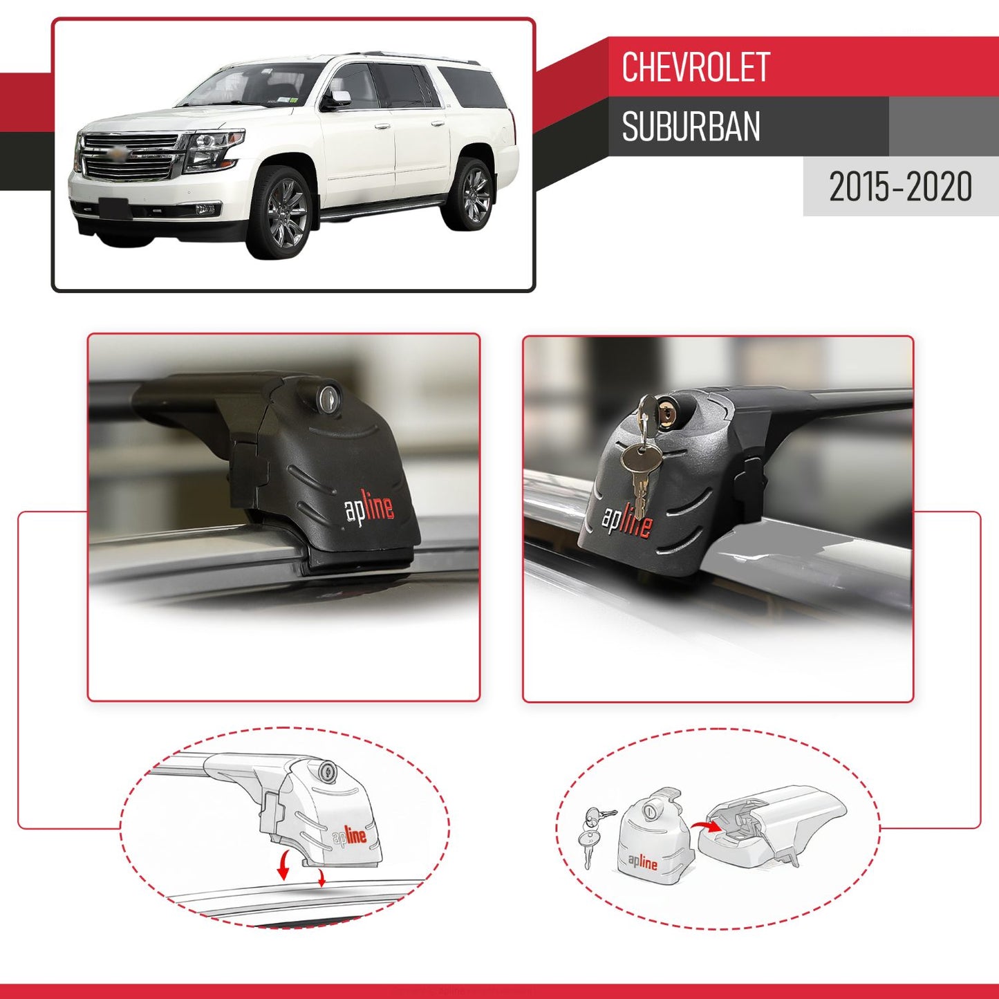 Compatibile con Chevrolet Suburban 2015-2020 ACE-2 Barre Tetto Portapacchi Auto Barre Portatutto Nero Alluminio 2 Barre