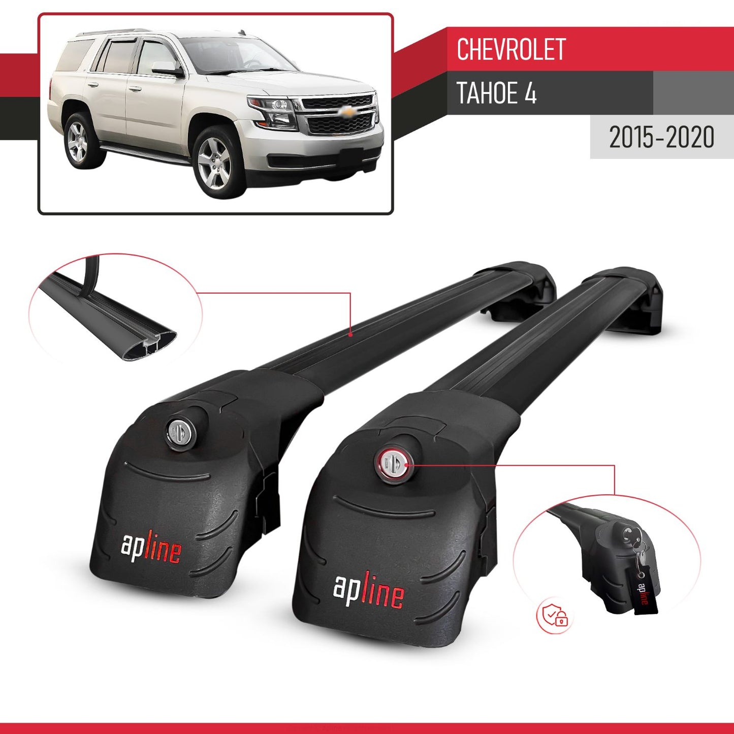 Compatible with Chevrolet Tahoe 4 2015-2020 ACE-2 Car Roof Rack Cross Bar Black Aluminium 2 Bars
