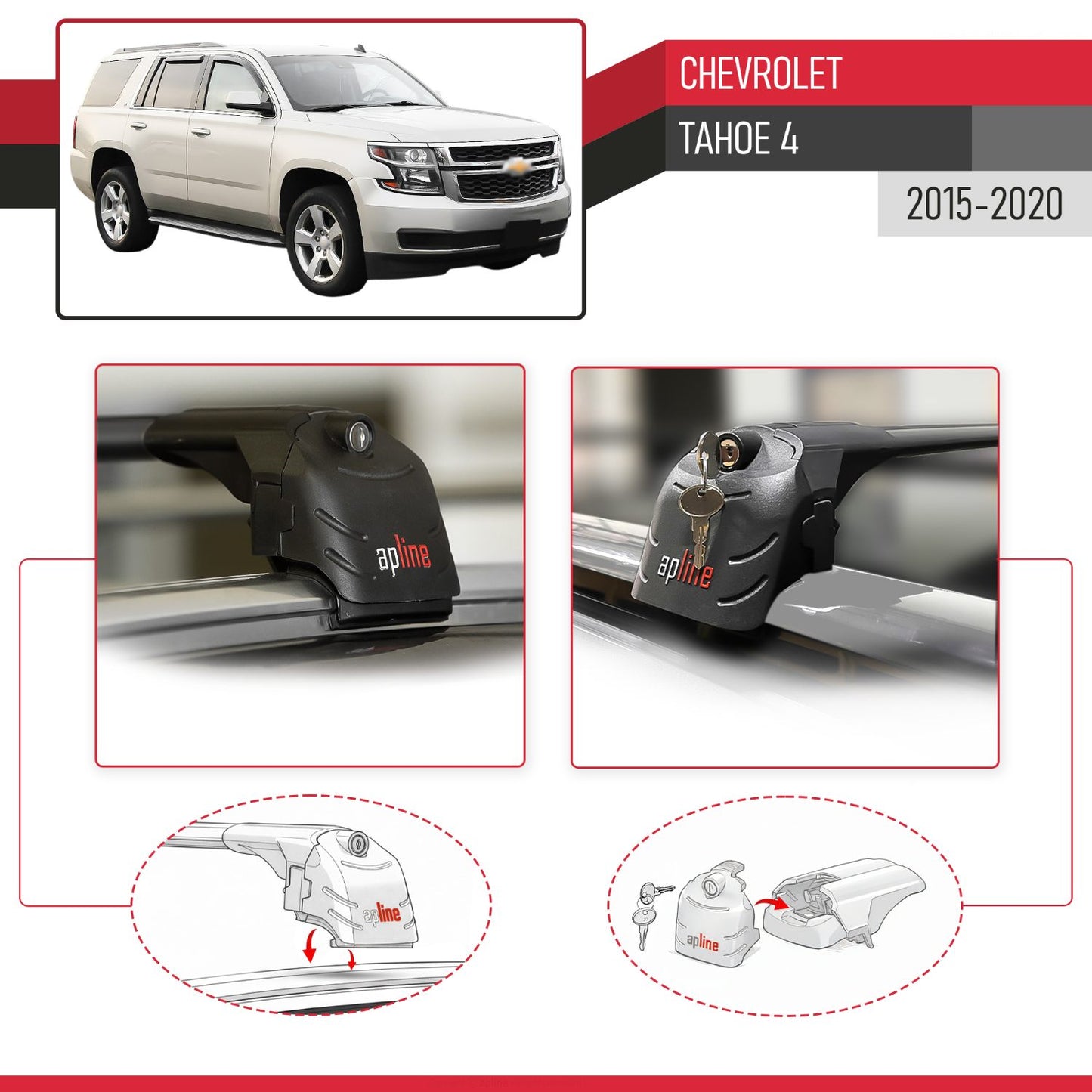 Compatible with Chevrolet Tahoe 4 2015-2020 ACE-2 Car Roof Rack Cross Bar Black Aluminium 2 Bars