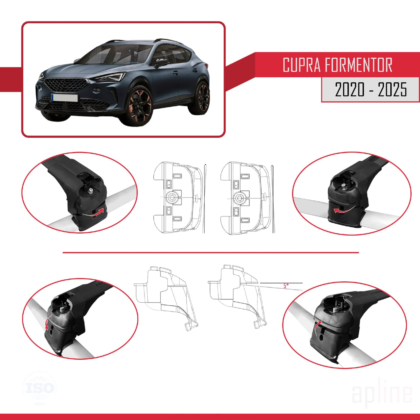 Kompatibel mit Cupra Formentor 2020-2025 ACE-2 Dachgepäckträger, Reling, Gepäckträger, schwarzes Aluminium, 2 Stangen