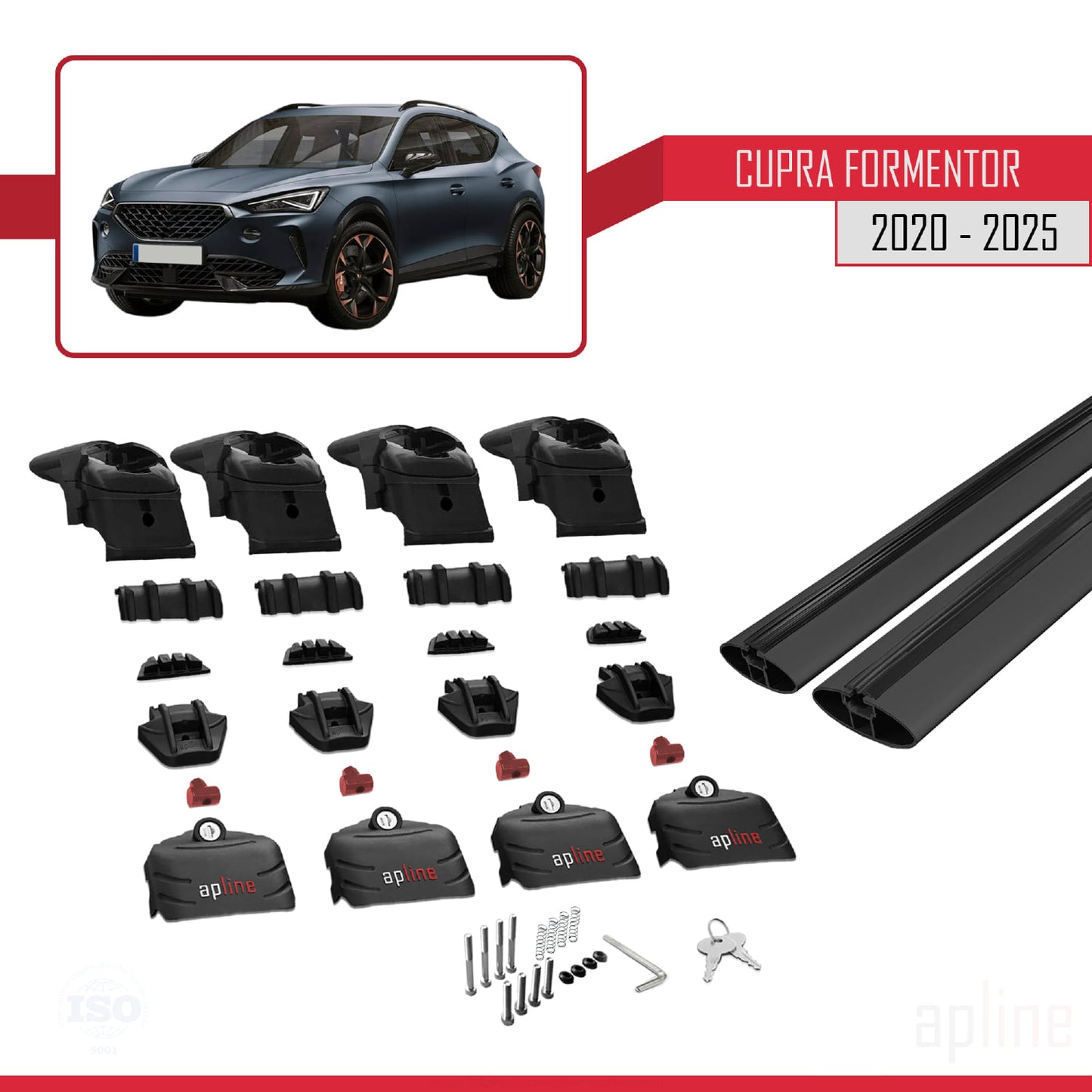 Kompatibel mit Cupra Formentor 2020-2025 ACE-2 Dachgepäckträger, Reling, Gepäckträger, schwarzes Aluminium, 2 Stangen