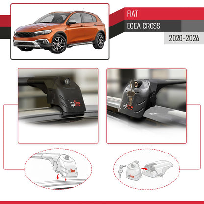 Compatible with Fiat Egea Cross 2020-2025 ACE-2 Car Roof Rack Cross Bar Black Aluminium 2 Bars