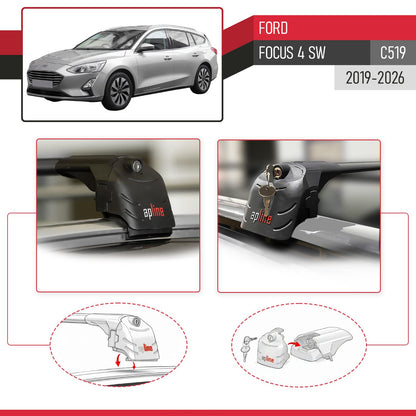 Compatibile con Ford Focus 4 (C519) SW 2019-2025 ACE-2 Barre Tetto Portapacchi Auto Barre Portatutto Nero Alluminio 2 Barre