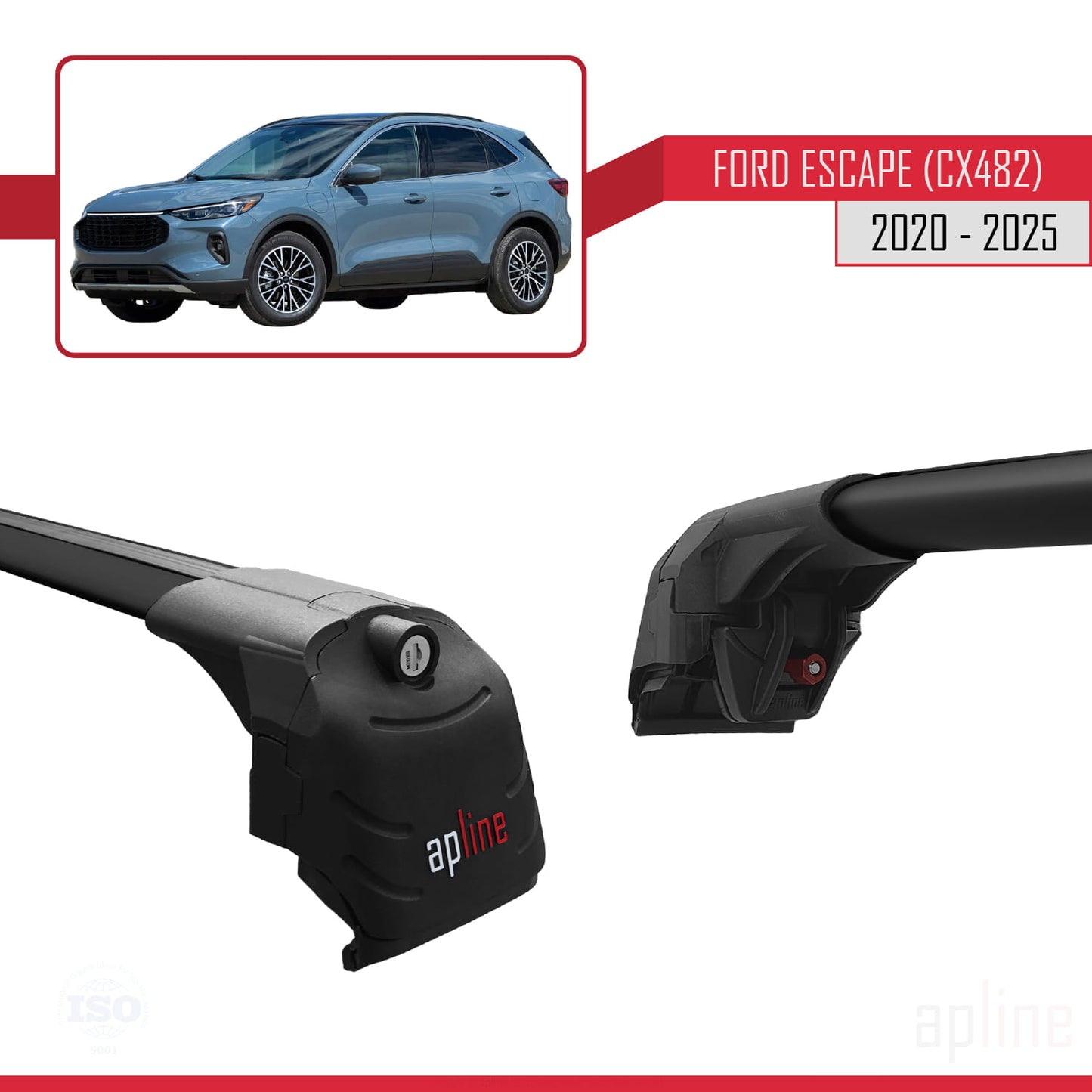 Compatibile con Ford Escape 4 (CX482) 2020-2025 ACE-2 Barre portatutto per auto Portapacchi in alluminio nero 2 barre