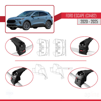 Compatibile con Ford Escape 4 (CX482) 2020-2025 ACE-2 Barre portatutto per auto Portapacchi in alluminio nero 2 barre