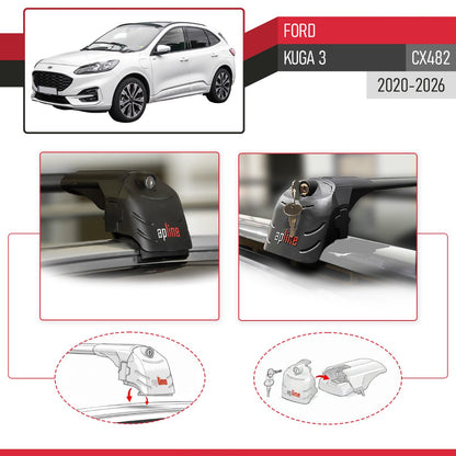 Compatibile con Ford Kuga 3 (CX482) 2020-2025 ACE-2 Barre Tetto Portapacchi Auto Barre Portatutto Nero Alluminio 2 Barre