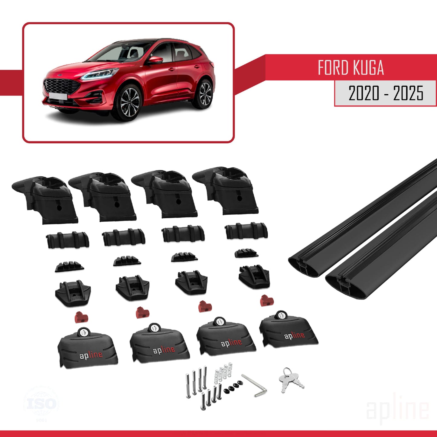 Compatibile con Ford Kuga 3 (CX482) 2020-2025 ACE-2 Barre portatutto per auto Portapacchi in alluminio nero 2 barre