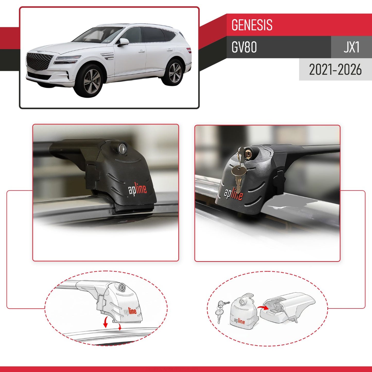 Compatibile con Genesis GV80 (JX1) 2021-2025 ACE-2 Barre Tetto Portapacchi Auto Barre Portatutto Nero Alluminio 2 Barre