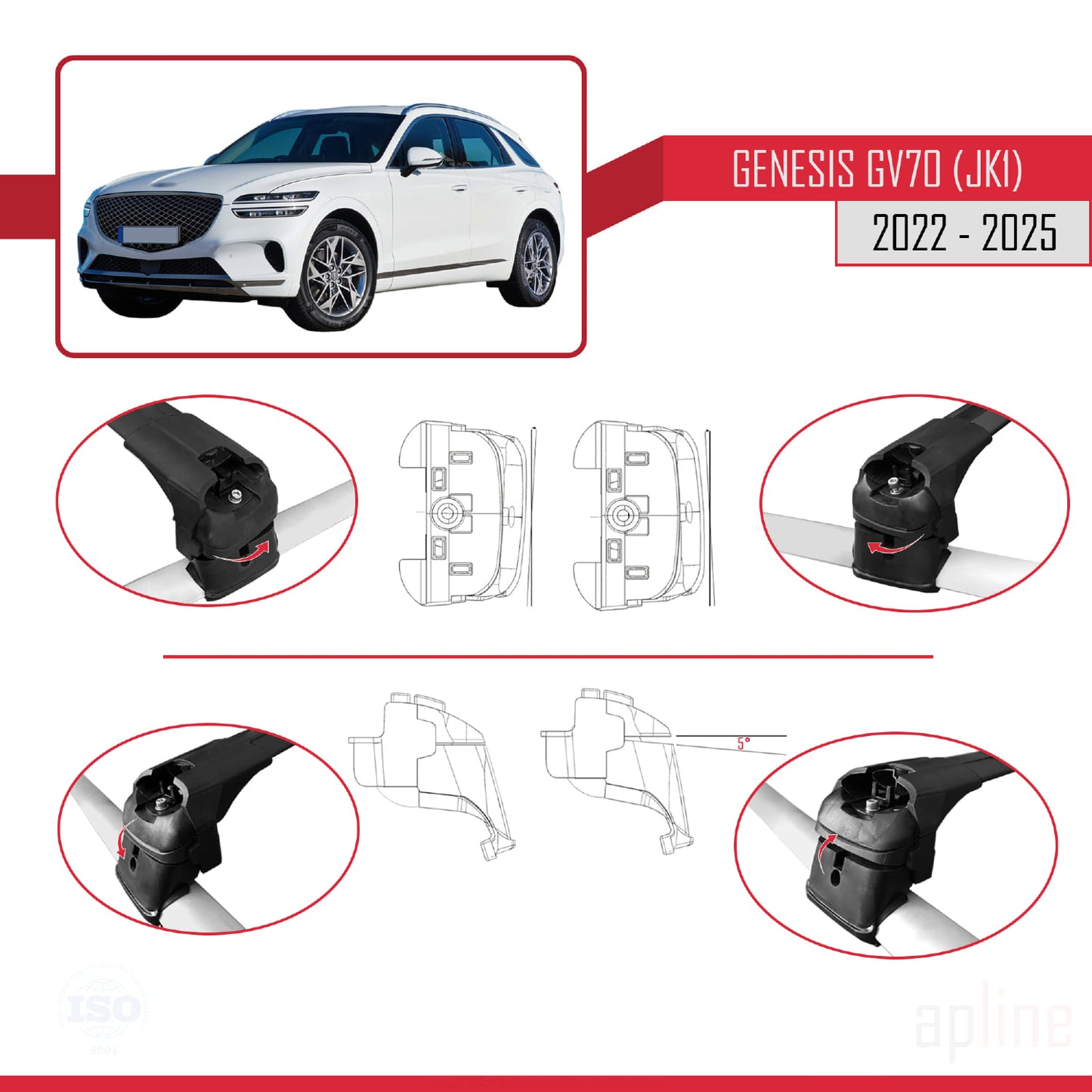 Compatibile con Genesis GV70 (JK1) 2022-2025 ACE-2 Barre portatutto per auto Portapacchi in alluminio nero 2 barre