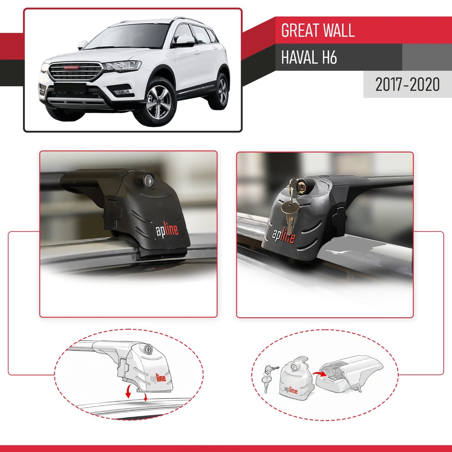 Compatibile con Great Wall Haval H6 Pre-Facelift 2017-2020 ACE-2 Barre Tetto Portapacchi Auto Barre Portatutto Nero Alluminio 2 Barre