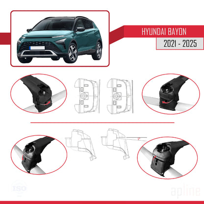 Compatibile con Hyundai Bayon (BC3) 2021-2025 ACE-2 Barre portatutto per auto Portapacchi in alluminio nero 2 barre