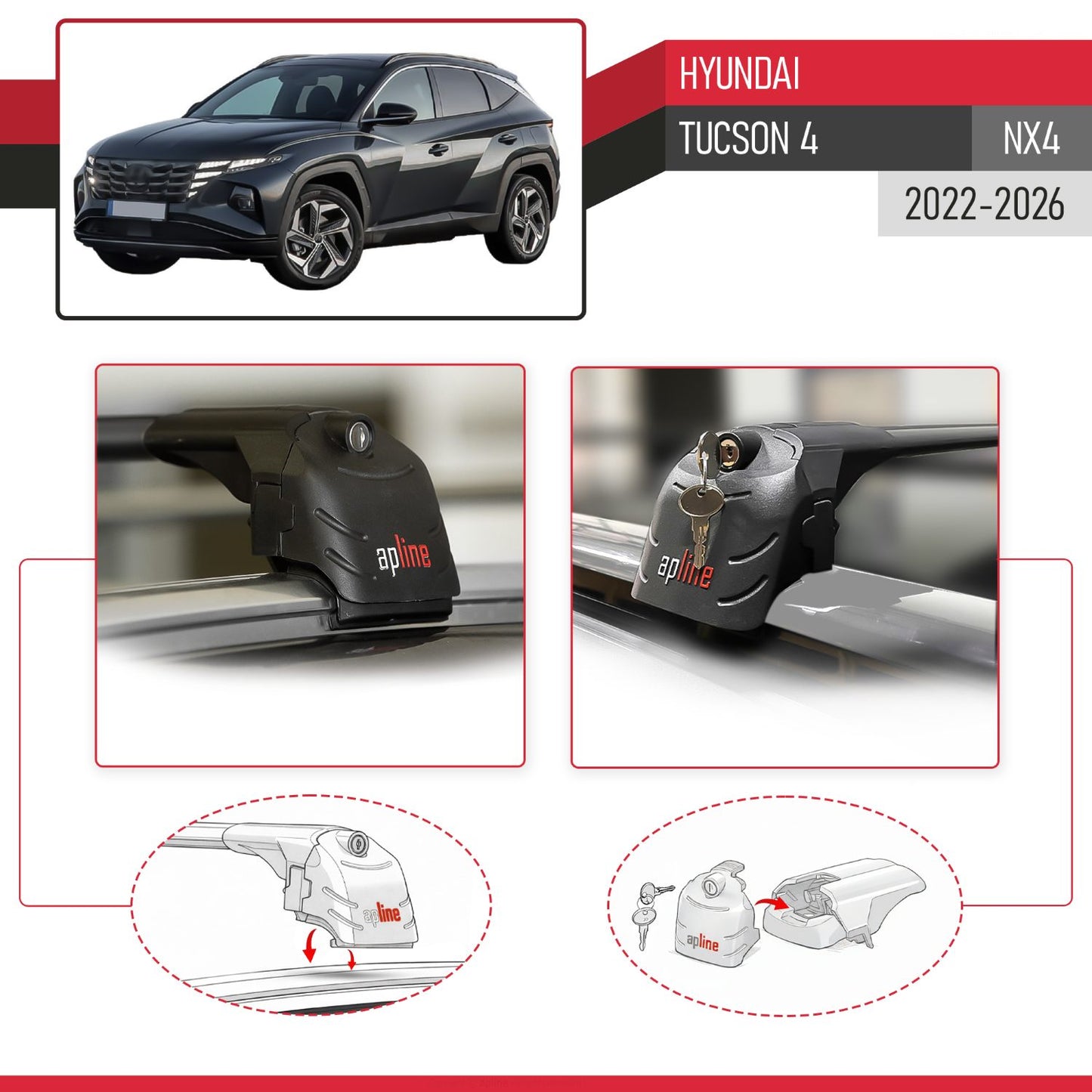 Compatibile con Hyundai Tucson 4 (NX4) 2022-2025 ACE-2 Barre Tetto Portapacchi Auto Barre Portatutto Nero Alluminio 2 Barre