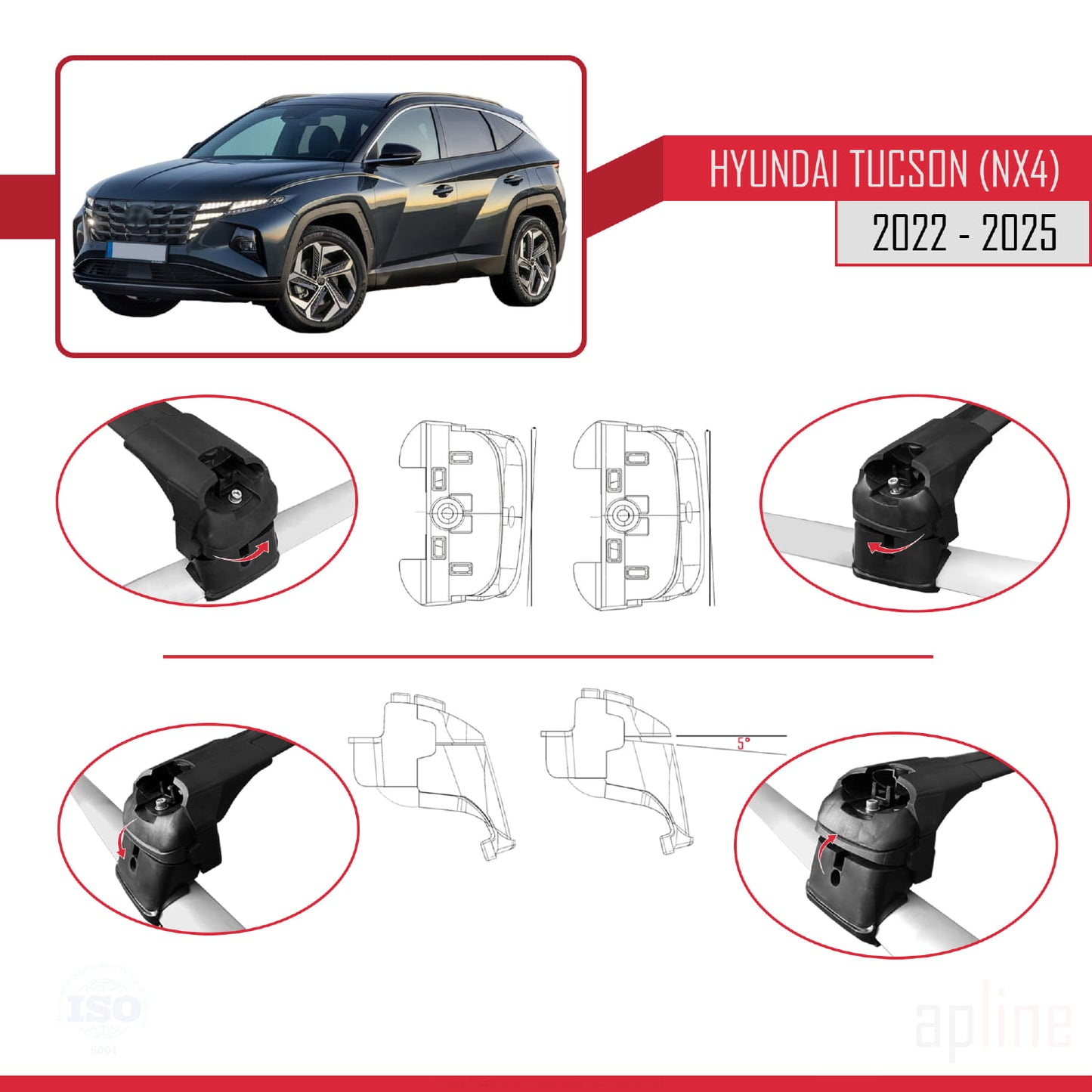 Compatibile con Hyundai Tucson 4 (NX4) 2022-2025 ACE-2 Barre portatutto per auto Portapacchi in alluminio nero 2 barre