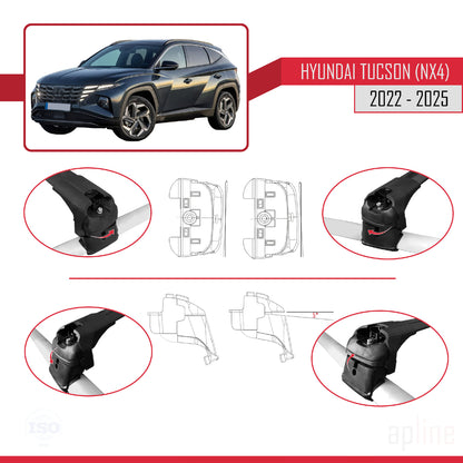 Compatibile con Hyundai Tucson 4 (NX4) 2022-2025 ACE-2 Barre portatutto per auto Portapacchi in alluminio nero 2 barre