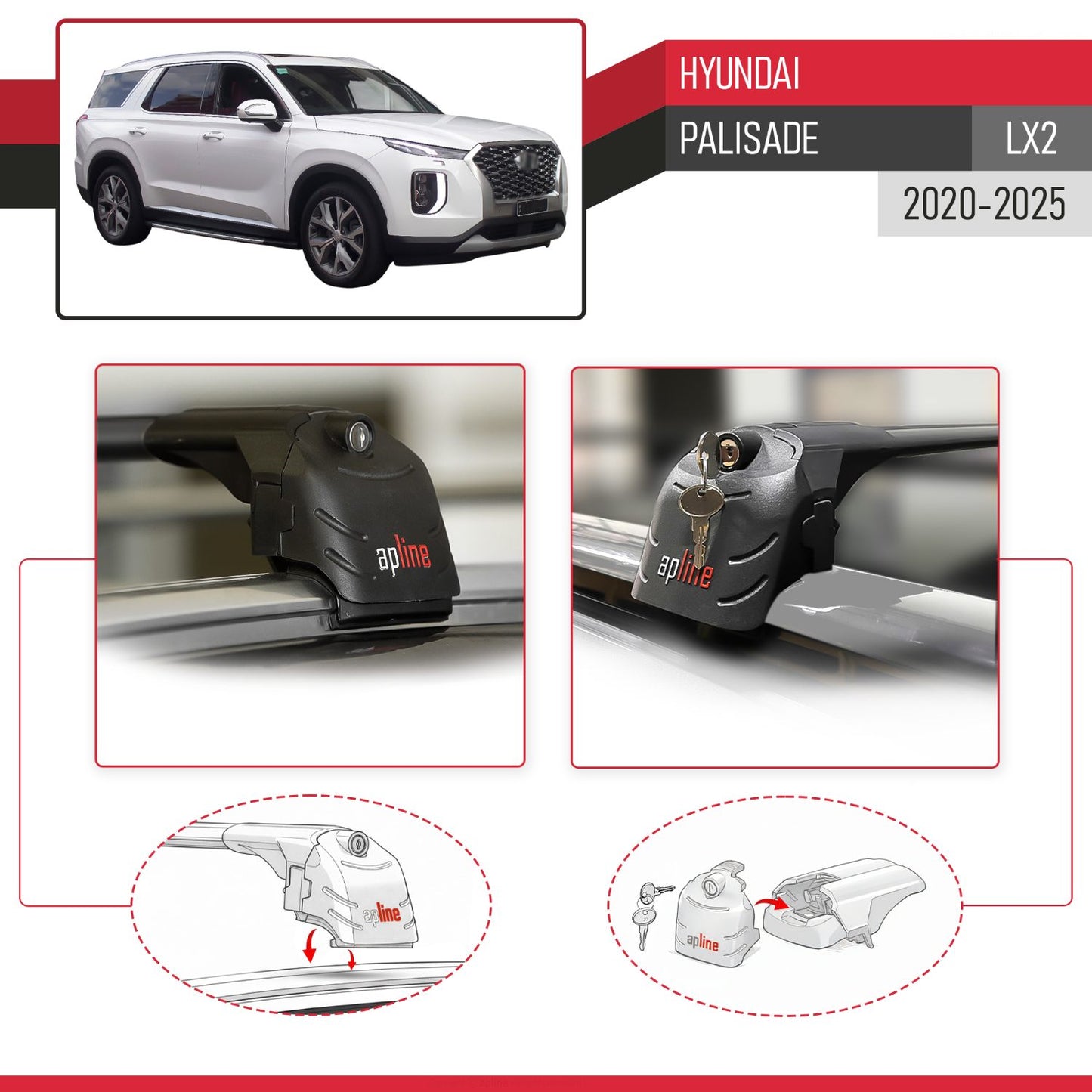 Compatibile con Hyundai Palisade (LX2) 2020-2025 ACE-2 Barre Tetto Portapacchi Auto Barre Portatutto Nero Alluminio 2 Barre