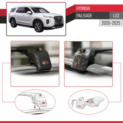 Compatibile con Hyundai Palisade (LX2) 2020-2025 ACE-2 Barre Tetto Portapacchi Auto Barre Portatutto Nero Alluminio 2 Barre