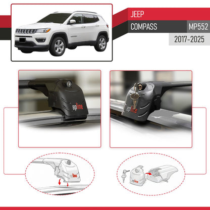 Compatibile con Jeep Compass 2017-2025 ACE-2 Barre Tetto Portapacchi Auto Barre Portatutto Nero Alluminio 2 Barre