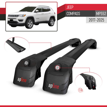 Compatibile con Jeep Compass 2017-2025 ACE-2 Barre Tetto Portapacchi Auto Barre Portatutto Nero Alluminio 2 Barre