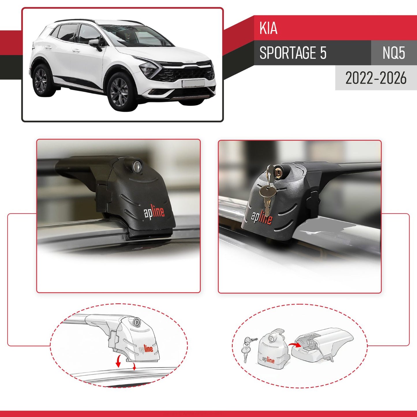 Compatibile con Kia Sportage 5 (NQ5) 2022-2025 Non-Sunroof ACE-2 Barre Tetto Portapacchi Auto Barre Portatutto Nero Alluminio 2 Barre